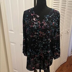 NYDJ Pintuck Black and Pink Abstract Blouse